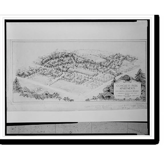Historic Print, Architectural drawing for a housing development (Congress Park Apartments") for F.H.A., Congress Street, S.E., Washington, D.C.", 18" x 24"