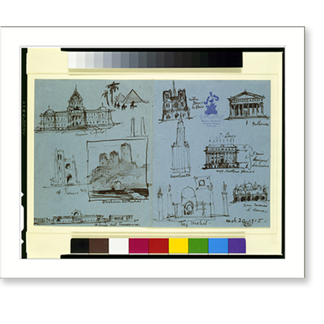 Historic Print, Architectural drawings showing buildings designed by