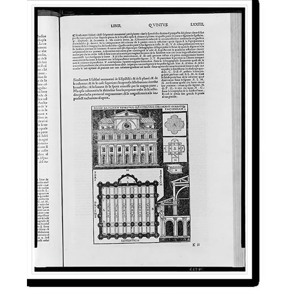 Historic Print, [Architectural elements, floor plan, and elevation from handbook on classical architecture], 18" x 24"