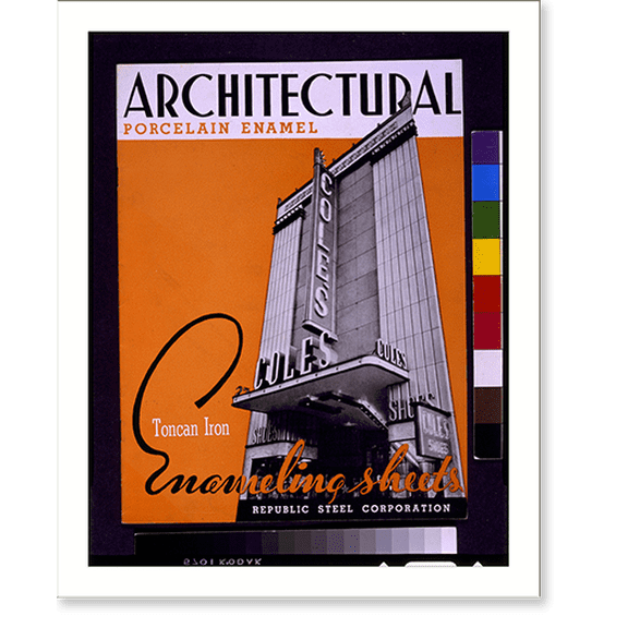 Historic Print, Architectural porcelain enamel. Toncan iron enameling sheets. Republic Steel Corporation, 16" x 20"