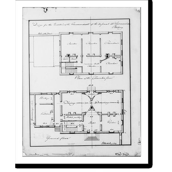 Historic Print, [Armory (U.S. Arsenal"), Pittsburgh, Pennsylvania. Commandant Quarters - chamber and ground floor]", 18" x 24"