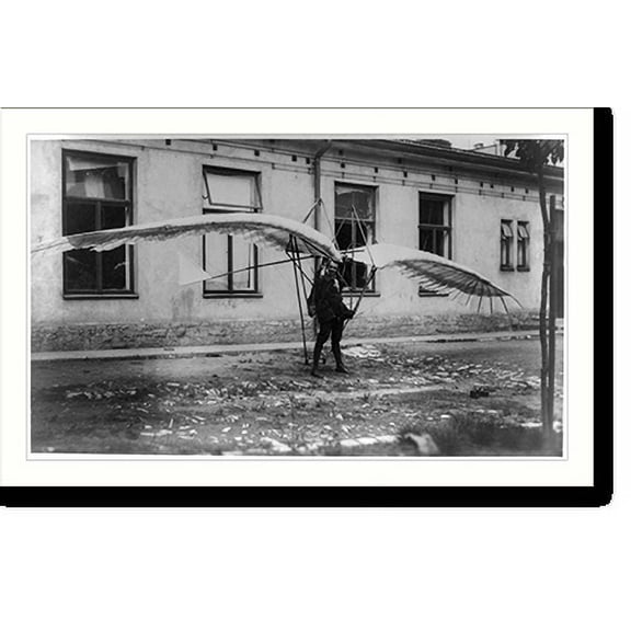 Historic Print, Arnold Coblitz in ornithopter in Czechoslovakia, 18" x 24"