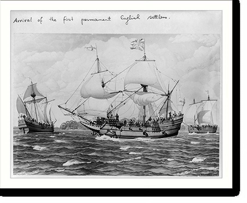 Historic Print, Arrival of the first permanent English settlers off
