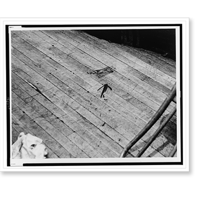 Historic Print, Arrow shows blood stain on stage of Audubon ballroom