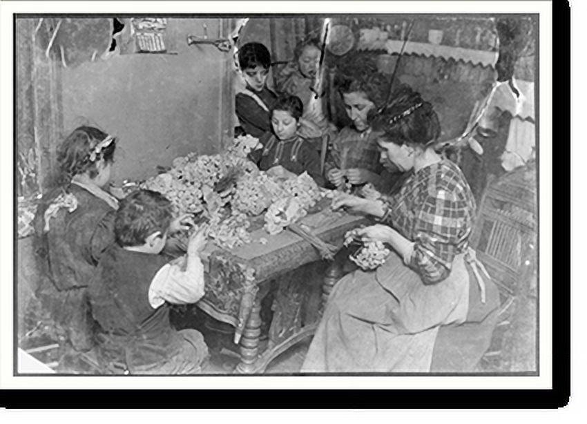 Historic Print, Artificial flower making at 8 cents a gross. Youngest