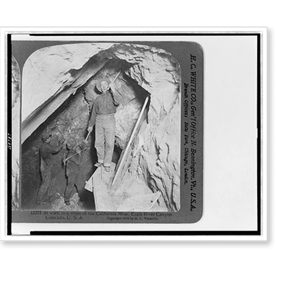 Historic Print, At work in the stope of the California mine, Eagle River Canyon, Colorado, U.S.A., 16" x 20"