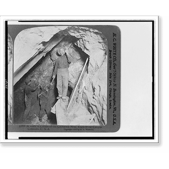 Historic Print, At work in the stope of the California mine Eagle River Canyon Colorado U.S.A., 18" x 24"