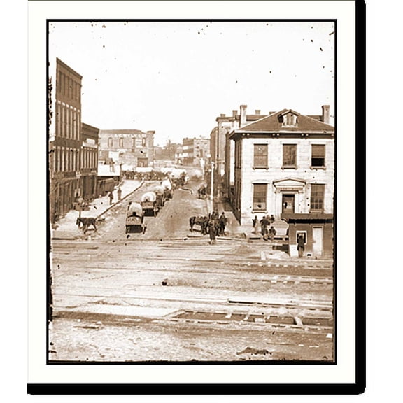 Historic Print, Atlanta Ga. Northward view across the tracks on Whitehall Street with wagon train, 16" x 20"