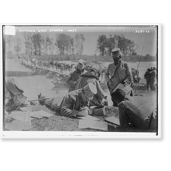 Historic Print, Aust. Staff studying maps, 16" x 20"