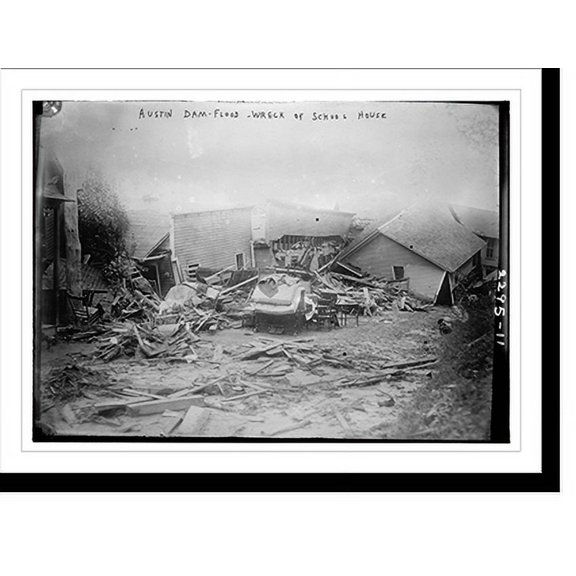 Historic Print, Austin/Dam Flood, wreck of School House, 16" x 20"