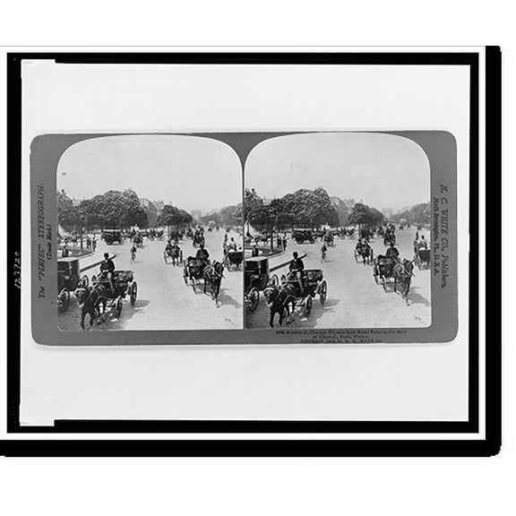 Historic Print, Avenue du Champs Elysees from Rond Point to the Arch of Triumph, Paris, France, 16" x 20"
