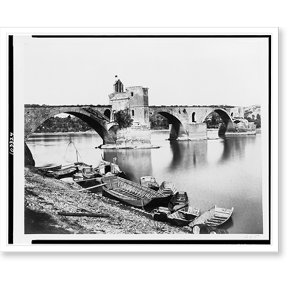 Historic Print, Avignon. Old Roman bridge. Pont Rompu, 16" x 20"