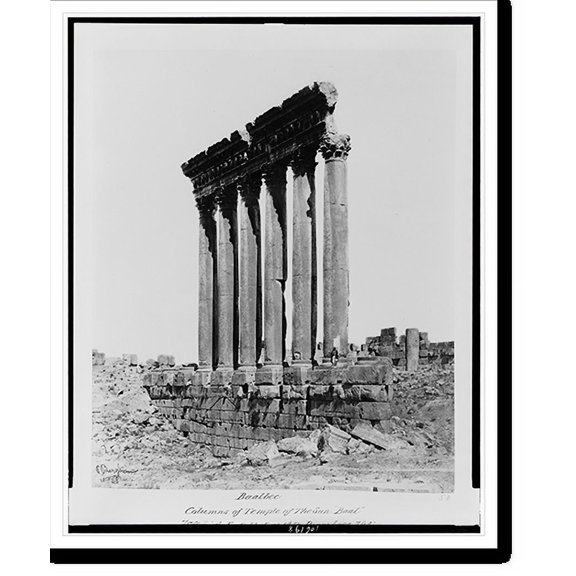 Historic Print, Baalbec. Columns of Temple of the Sun Baal".P. Bergheim.", 18" x 24"