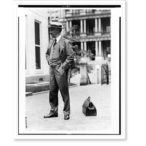 Historic Print, [Bainbridge Colby, full-length portrait, standing, facing left, outside the White House, en route to California convention], 16" x 20"
