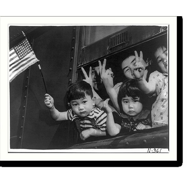Historic Print, Bainbridge Island (Wash.) evacuation . Group of young
