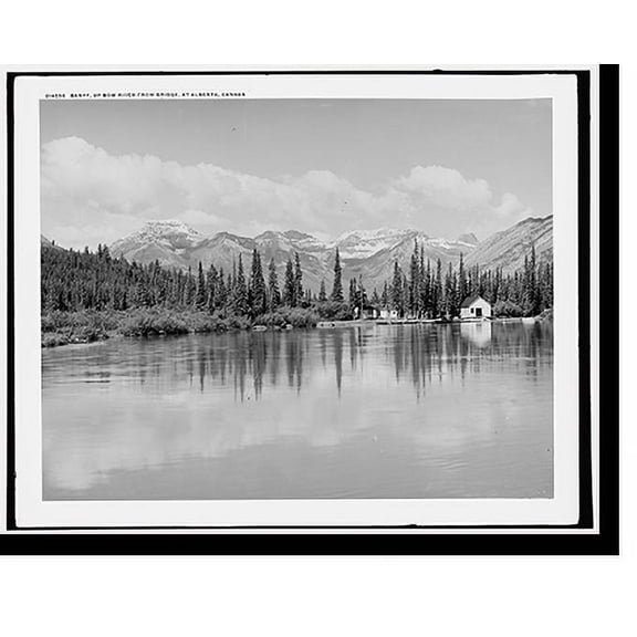 Historic Print, Banff, up Bow River from bridge at Alberta, Canada, 16" x 20"