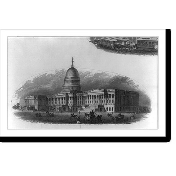 Historic Print, [Banknote vignette showing view of U.S. Capitol from Northeast; horses, carriages and pedestrians in fg.], 18" x 24"