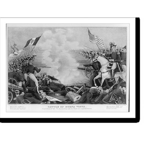Historic Print, Battle of Buena Vista. Fought February 23d, 1847. The American Army under Genl. Taylor were completely victorious.lith. & pub. by J. Bailie (sic), N. York., 18" x 24"