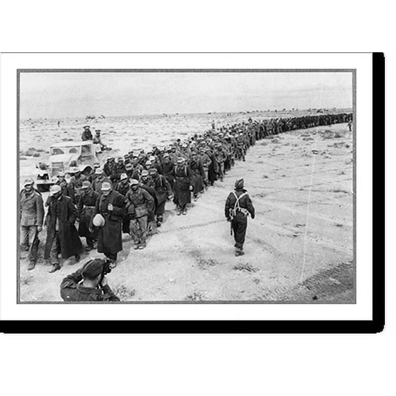 Historic Print, The Battle of Libya. A long line of prisoners (Germans) being passed down from the forward areas to a concentration point [Tobruk], 16" x 20"