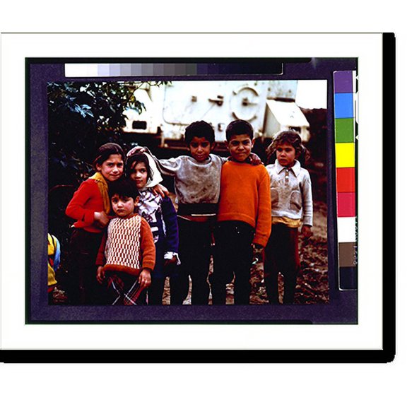 Historic Print, Beirut-Sabra and Chatila. Palestinian children with Italien [sic] armoured [sic] vehicle in the background.Mokhless Al-Hariri., 16" x 20"