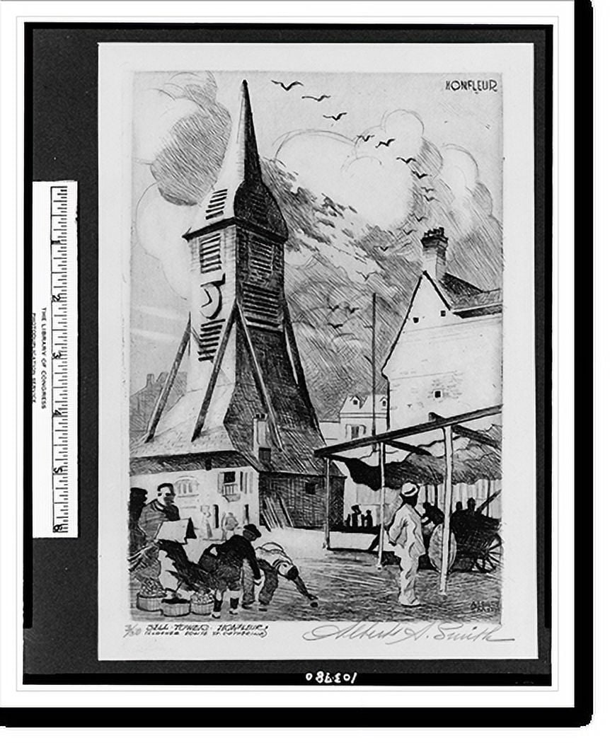 Historic Print, Bell tower Honfleur (Clocher Eglise St. Catherine