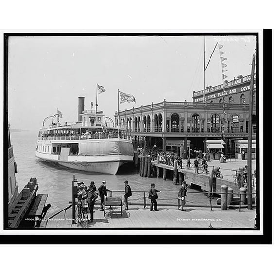 Historic Print, Belle Isle [Park] ferry dock, Detroit, 16" x 20"