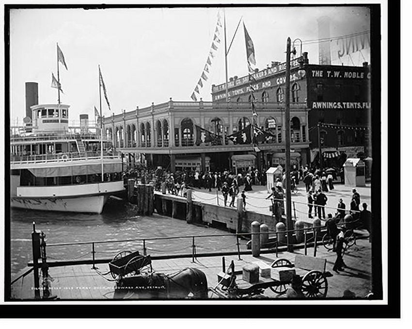 Historic Print, Belle Isle ferry dock, Woodward Av., Detroit, 16" x 20