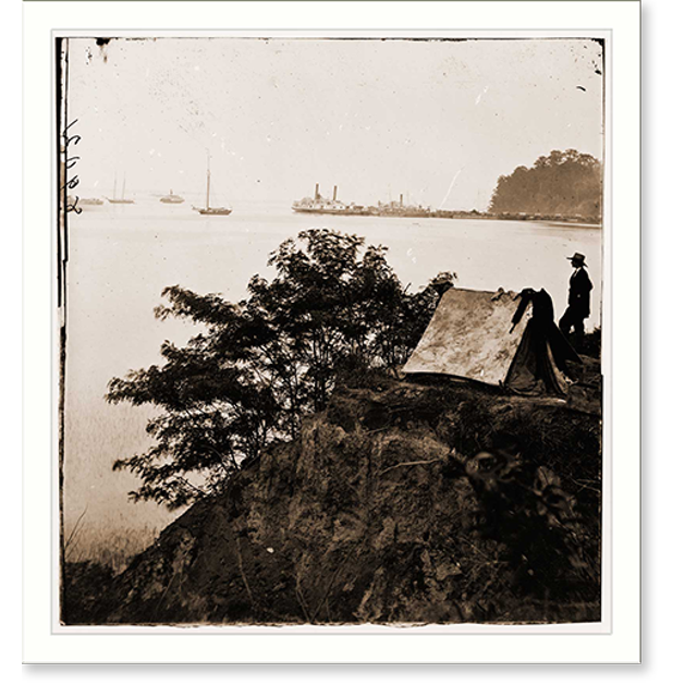 Historic Print, Belle Plain Landing Virginia. Distance view of Belle Plain Landing on the James