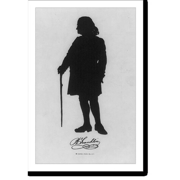Historic Print, [Benjamin Franklin, 1706-1790, silhouette, full length, with cane, facing left], 18" x 24"