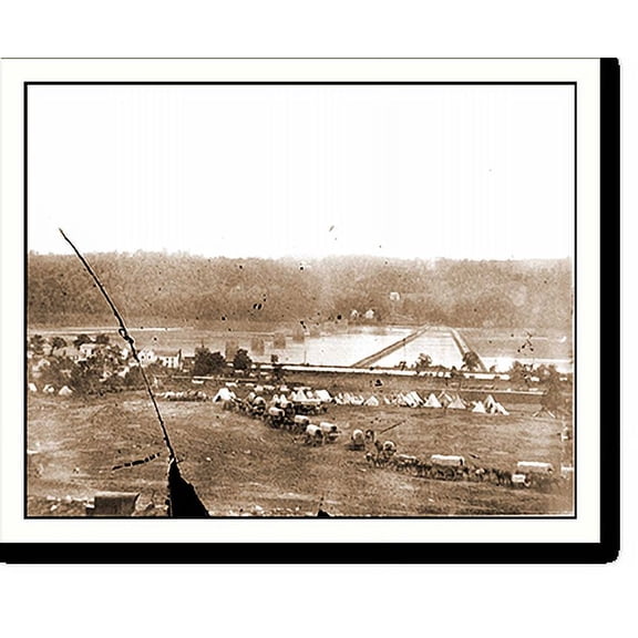 Historic Print, Berlin (now Brunswick) Md. Pontoon bridge and ruins of the stone bridge, 18" x 24"