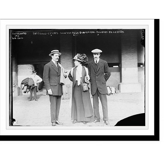 Historic Print, Bertrand Lesseps, Countess de la Bagassiere, and Jacque de Lesseps standing
