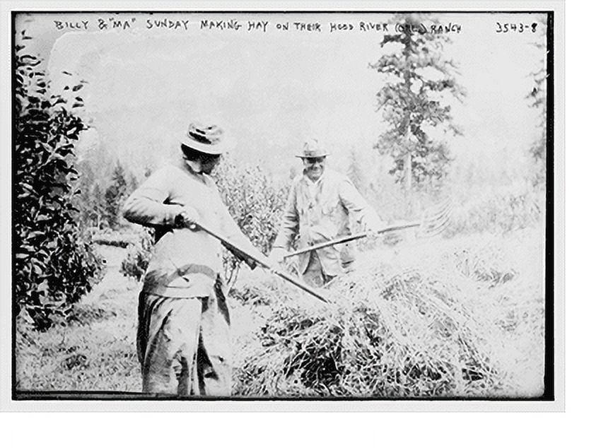 Historic Print, Billy and "Ma" Sunday making hay on their Hood River