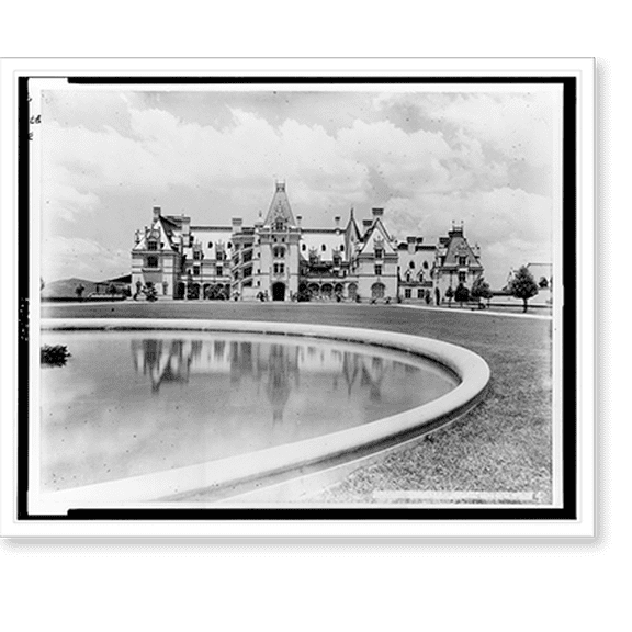 Historic Print, Biltmore House and reflections.John H. Tarbell, photographer, Asheville, N.C., 18" x 24"