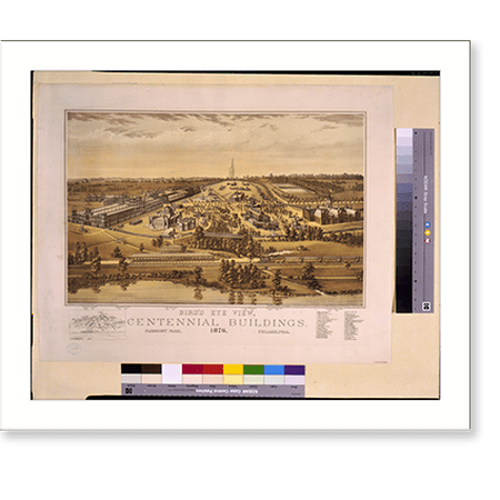 Historic Print, Bird's eye view, Centennial buildings, Fairmont Park, Philadelphia. 1876 - 2, 16" x 20"