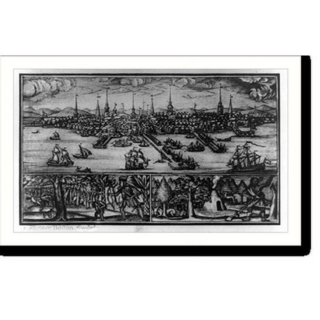 Historic Print, [Bird'seye view of Boston, Massachusetts, with two
