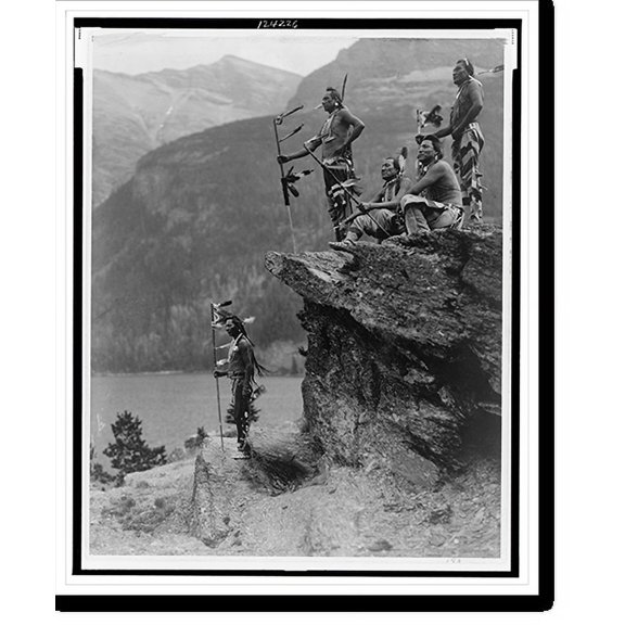 Historic Print, Blackfeet braves near Going-to-the-Sun Mt., Glacier National Park, 18" x 24"