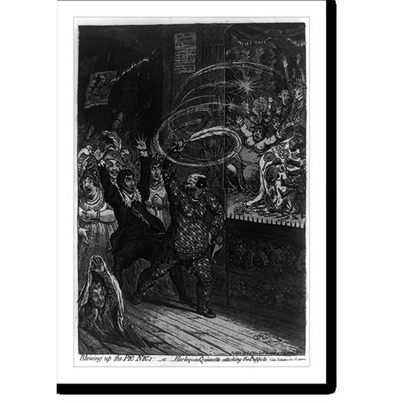 Historic Print, Blowing up the Pic Nic's;. or. Harlequin Quixotte attacking the puppets.Js. Gillray, invt. & fect ., 16" x 20"