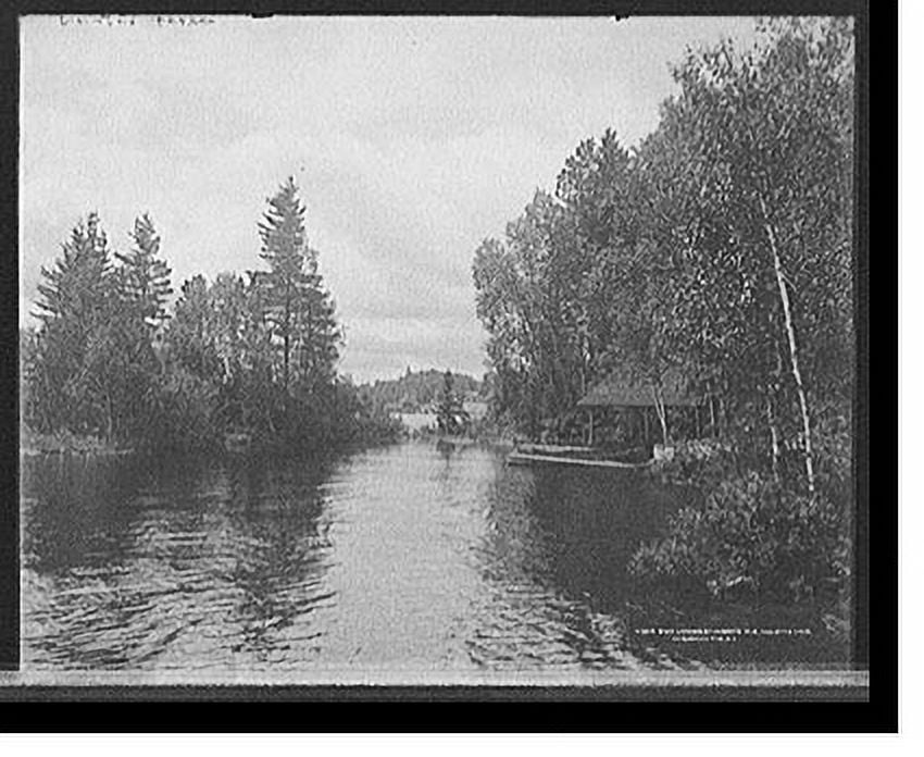 Historic Print, Boat landing, St. Hubert's Isle, Raquette Lake