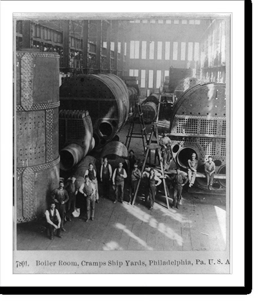 Historic Print, Boiler room, Cramps Ship Yard, Philadelphia, Pa., 16" x