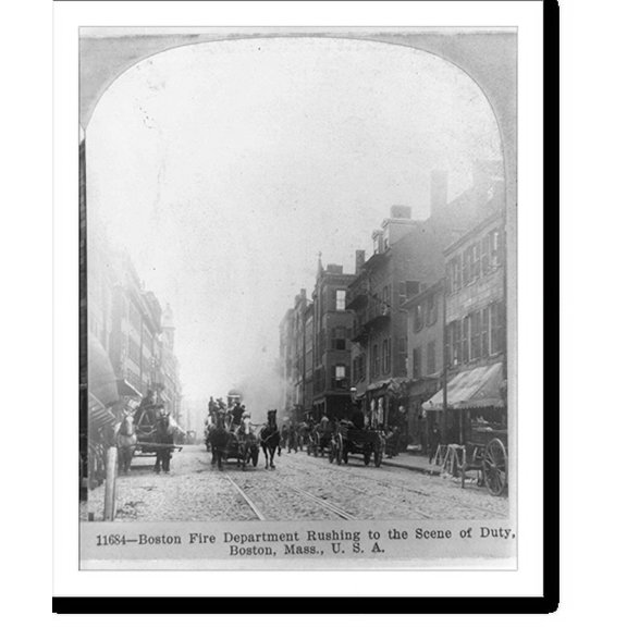 Historic Print, Boston Fire Department rushing to the scene of duty, Boston, Mass., 16" x 20"