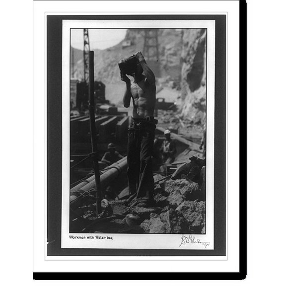 Historic Print, [Boulder City, Nevada. Workman with water-bag, during construction of Boulder Dam], 16" x 20"