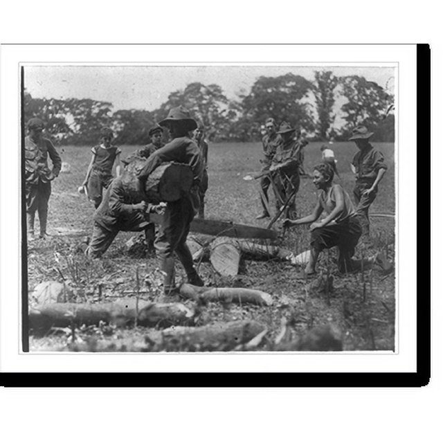 Historic Print, Boy Scouts [of the New York City area] at Hunter's Island Sawing wood, 16" x 20