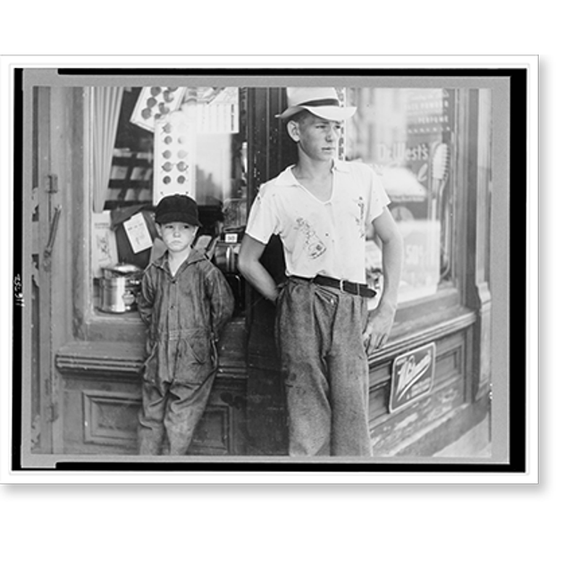 Historic Print, Boys in front of drugstore. Dover, Delaware, 16" x 20