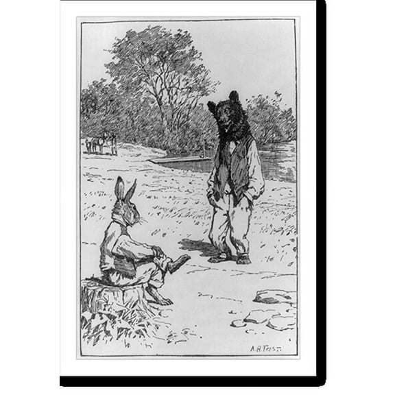 Historic Print, [Brer Rabbit seated on stump and talking to Brer B'ar], 16" x 20"