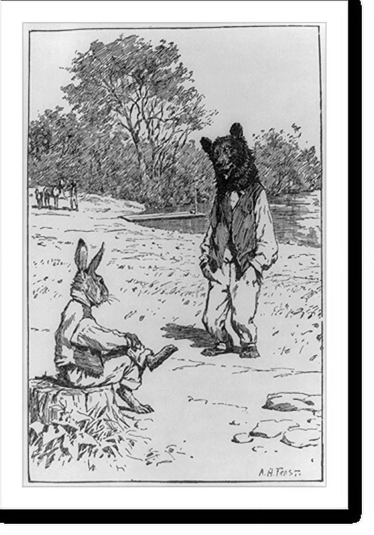 Brer Rabbit Tombstone Historic Print, [Brer Rabbit seated on stump and talking to Brer B'ar ...