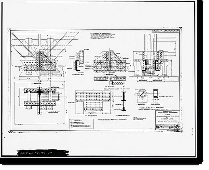 Historic Print, Bridge Street Bridge, Spanning Connecticut River on CT