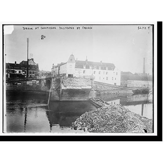 Historic Print, Bridge at Compiegne destroyed by Fr., 18" x 24"