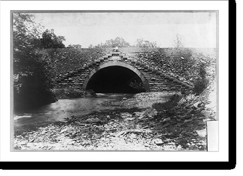 Historic Print, [Bridge with man sitting on top, two men standing below