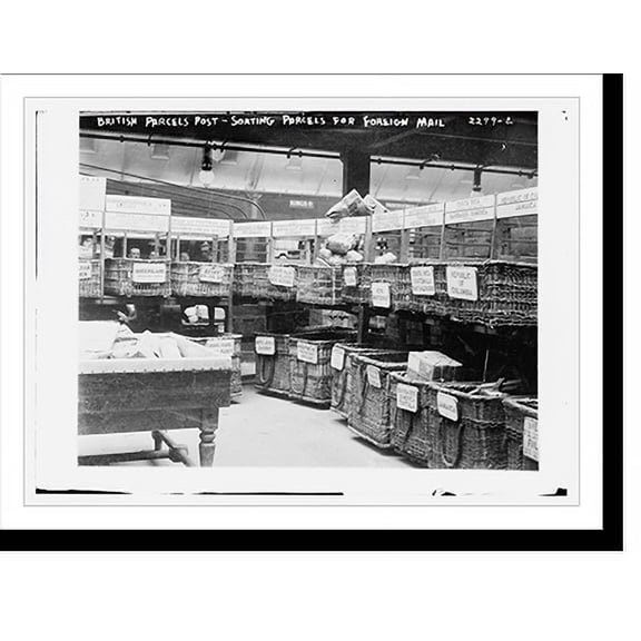 Historic Print, British Parcels Post-sorting parcels for foreign mail, 16" x 20"