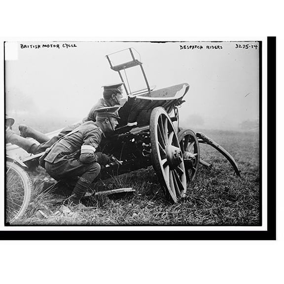 Historic Print, British motorcycle, despatch riders, 16" x 20"